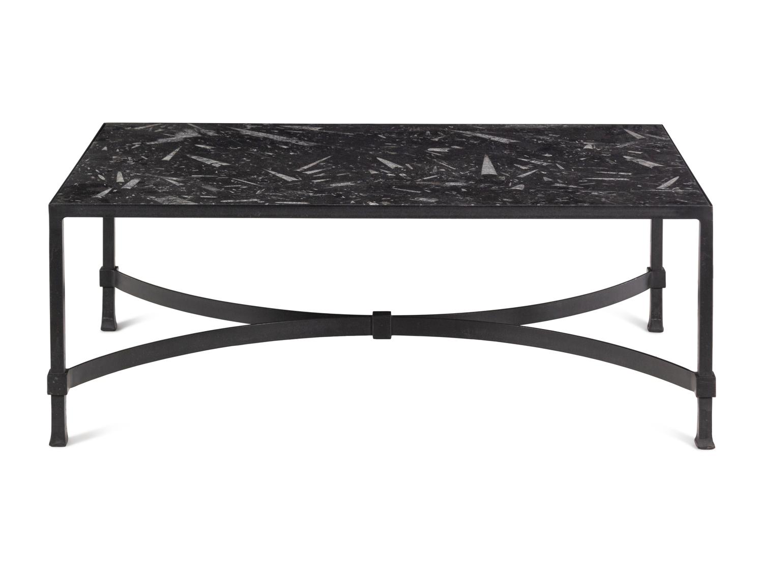 A Contemporary Iron and Fossilized Stone Cocktail Table