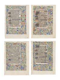 JEAN HAINCELIN (active Paris 1435-1460) and MASTER OF SAINT STEPHEN (active Paris, c. 1440-1460) Four leaves from a Book of Hours, in Latin and French, illuminated manuscript on vellum [France, Paris, c. 1440–1460]
