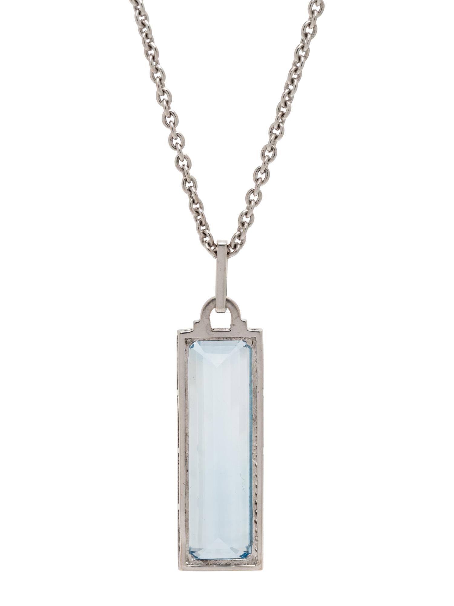 WHITE GOLD, SYNTHETIC SPINEL AND DIAMOND PENDANT/NECKLACE