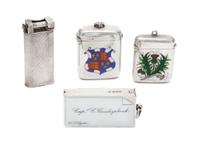 A Group of Three English Enameled Silver Vesta Cases, various makers, comprising an Edwardian example decorated with the Tudor shield i