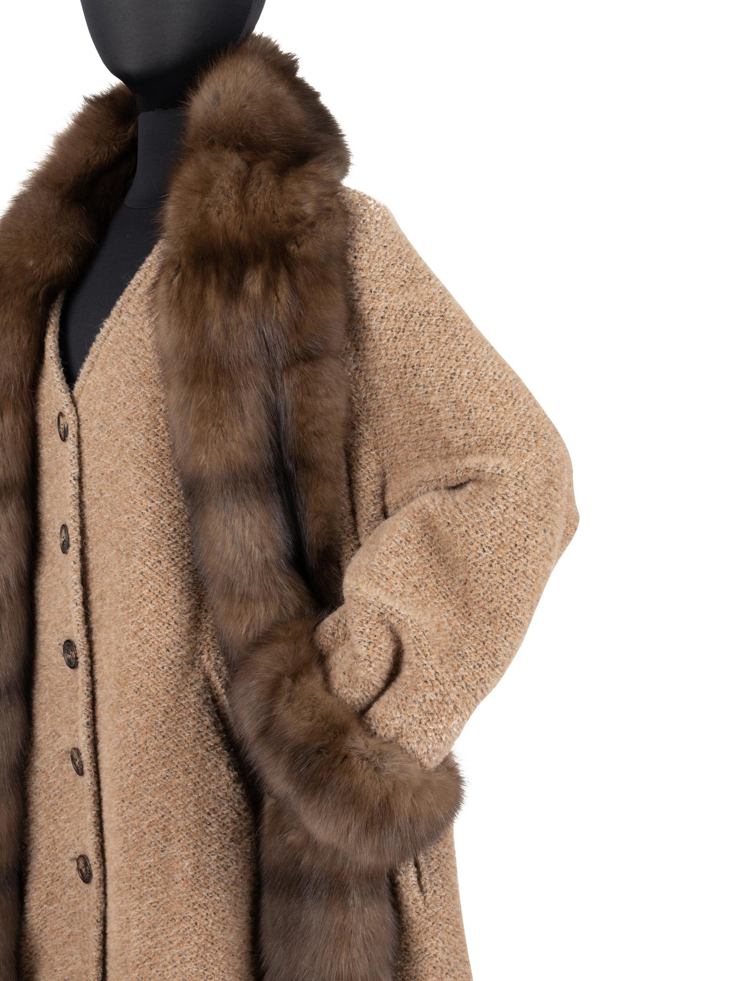 J. Mendel Wool Coat and Skirt Ensemble Trimmed with Sable Fur, 1990-2000s