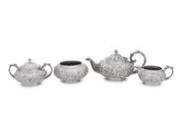 An American Silver Repoussé Four-Piece Tea Service