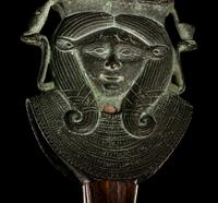 An Egyptian Bronze Hathor Sistrum Terminal