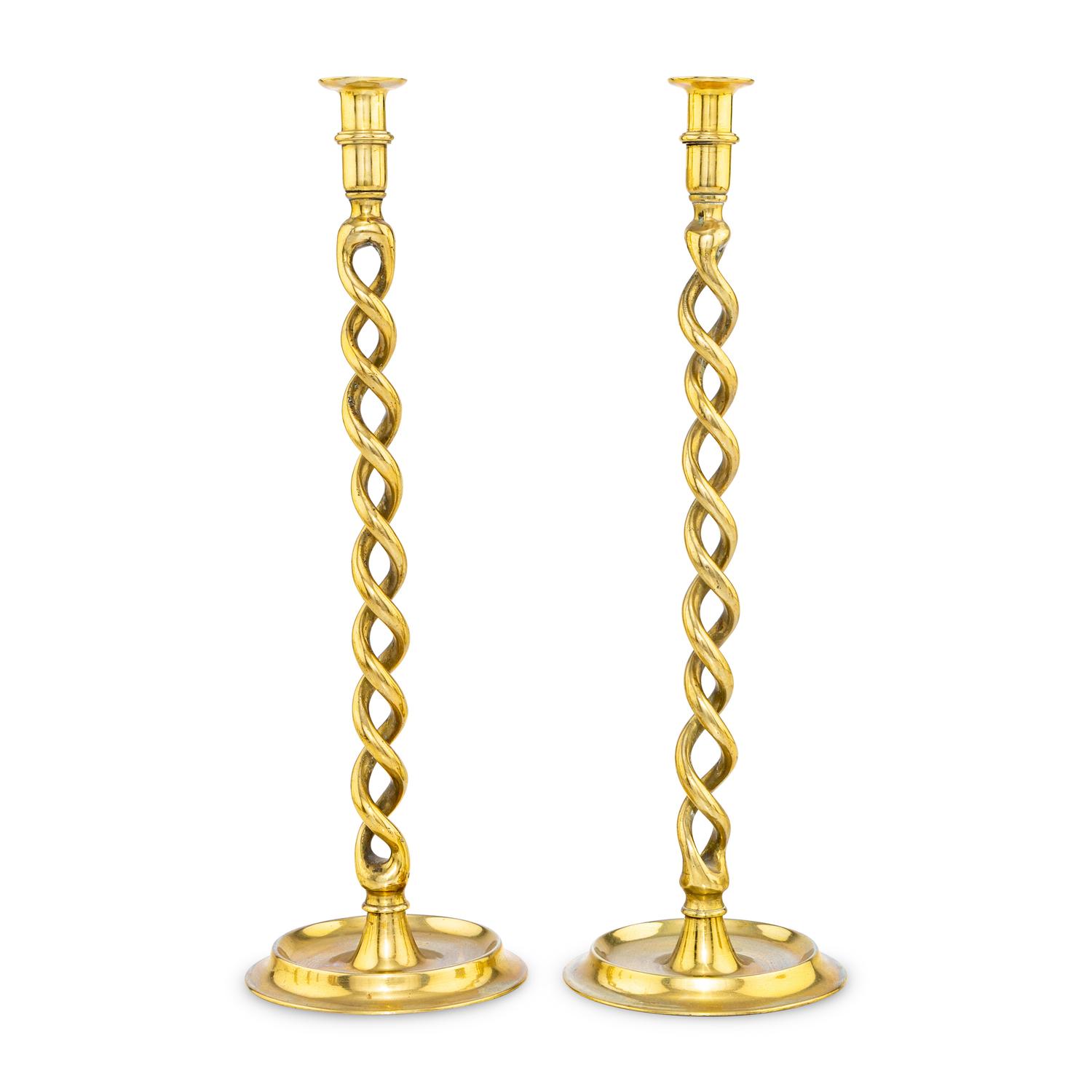 A Large Pair of English Brass Barleytwist Candlesticks