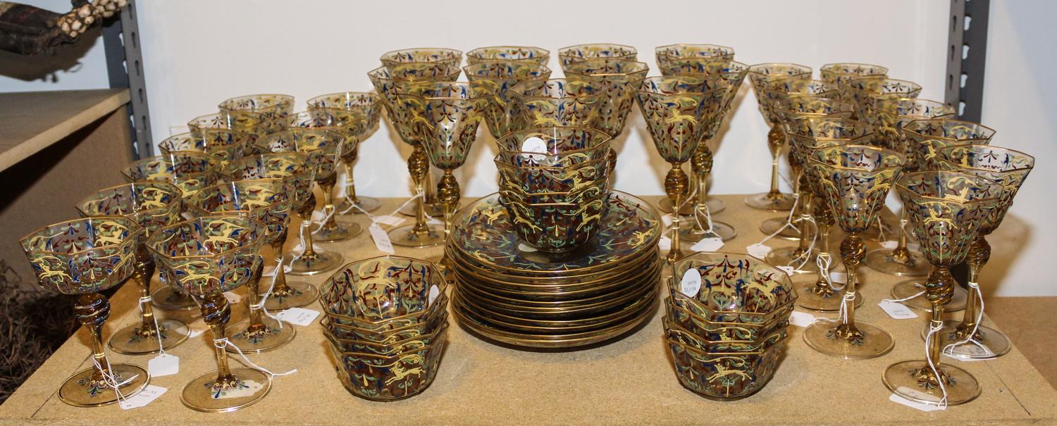 A Collection of Italian Enameled Glass Stemware Height 7 inches.