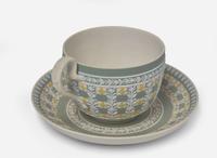 A Wedgwood Jasperware Tricolor Diced Ware Cup and Saucer, UK, circa 1820