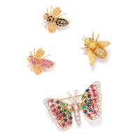 COLLECTION OF YELLOW GOLD INSECT BROOCHES
