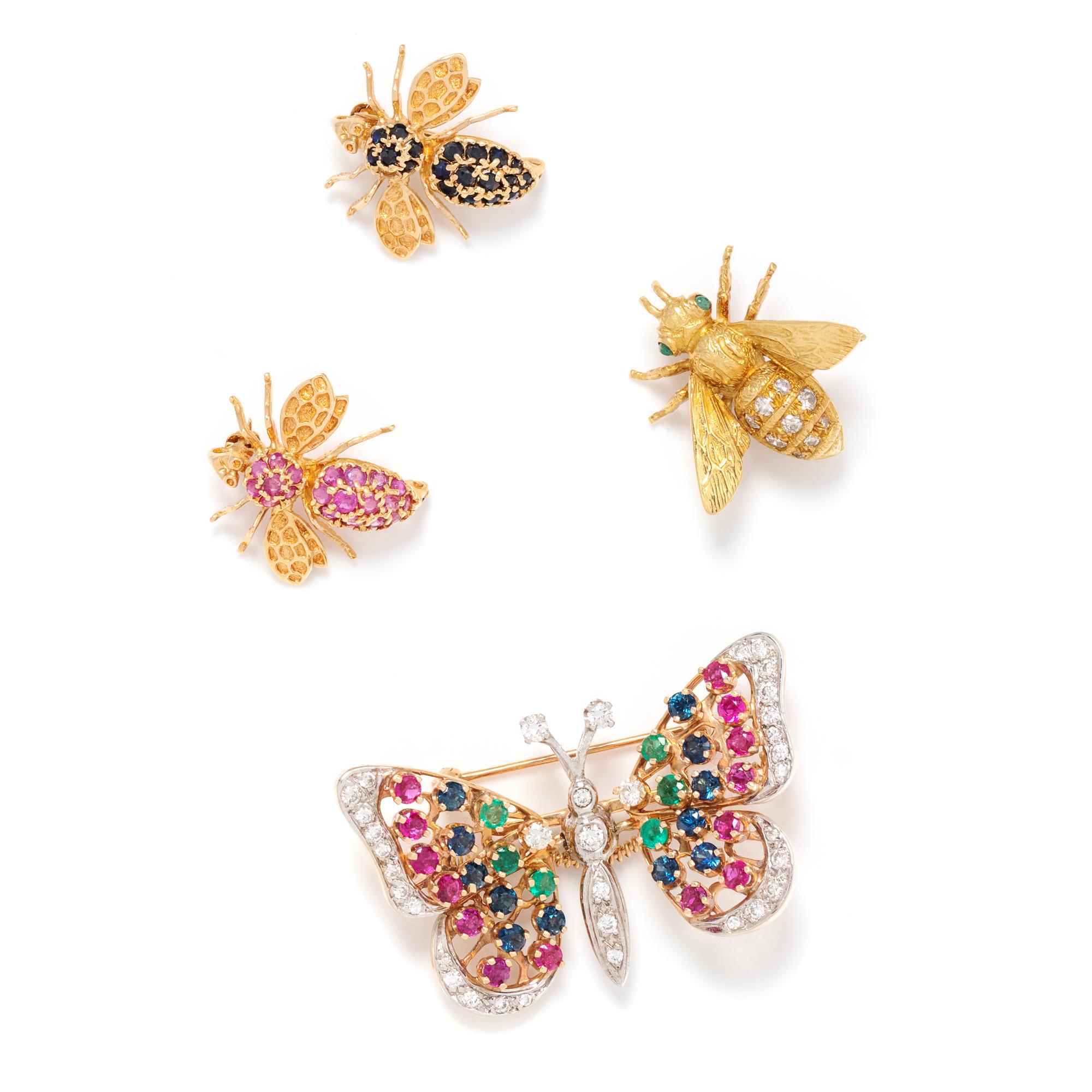 COLLECTION OF YELLOW GOLD INSECT BROOCHES
