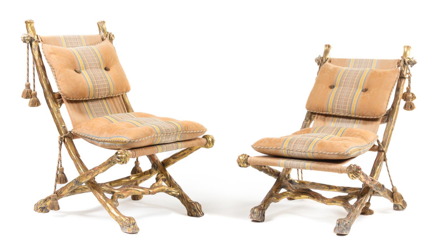 A Pair of Whimsical Giltwood Folding Chairs Height 44 1/4 inches. — 20TH CENTURY