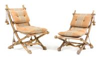 A Pair of Whimsical Giltwood Folding Chairs Height 44 1/4 inches. — 20TH CENTURY