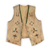 Plains Painted and Beaded Hide Vest, with Dragonflies and Pipes