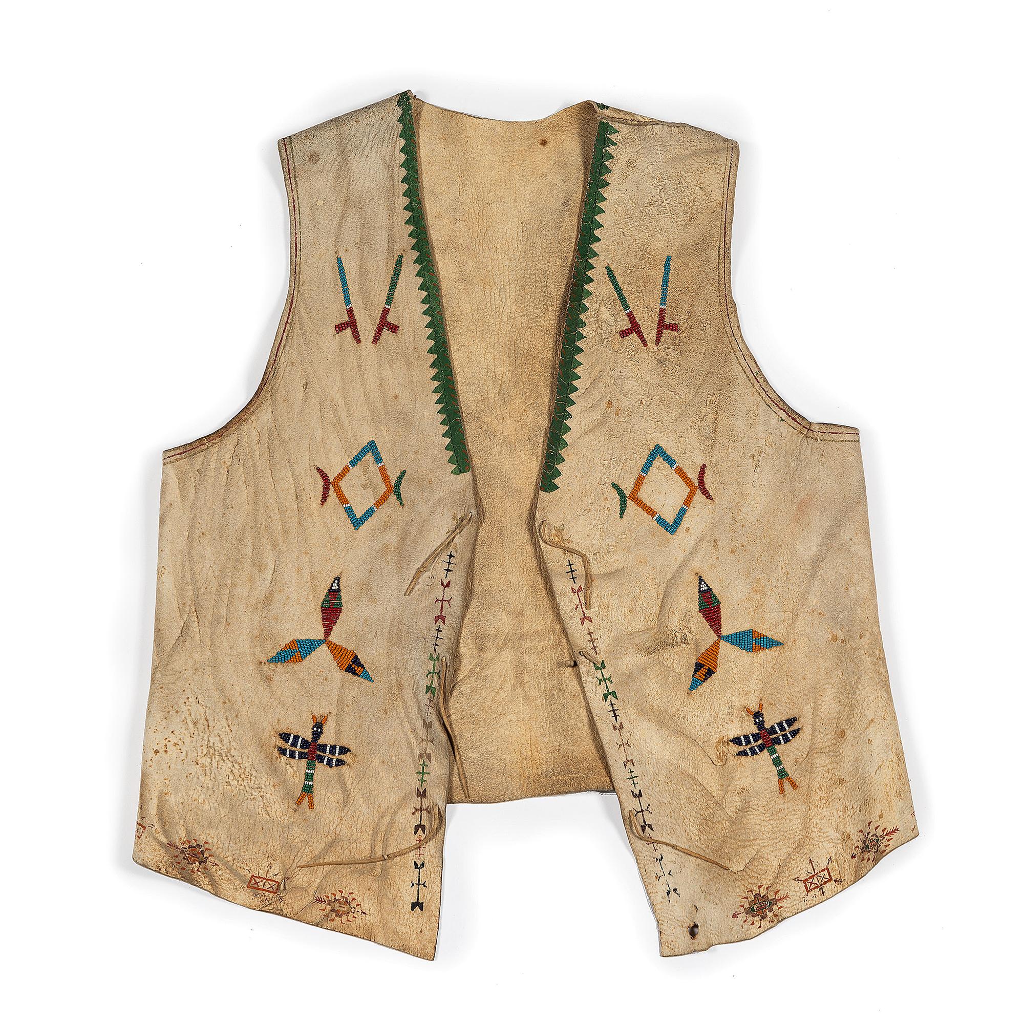 Plains Painted and Beaded Hide Vest, with Dragonflies and Pipes