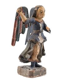 A Carved Polychrome Wood Santo Figure of San Miguel