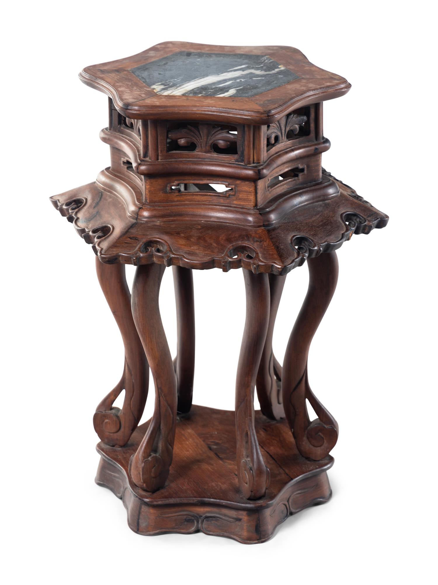 A Chinese Marble Inset Hardwood Side Stand