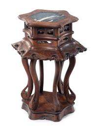A Chinese Marble Inset Hardwood Side Stand