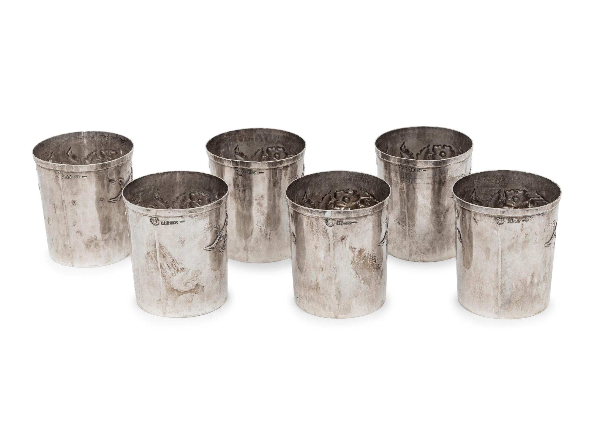 A Set of Six Italian Silver Tumblers
