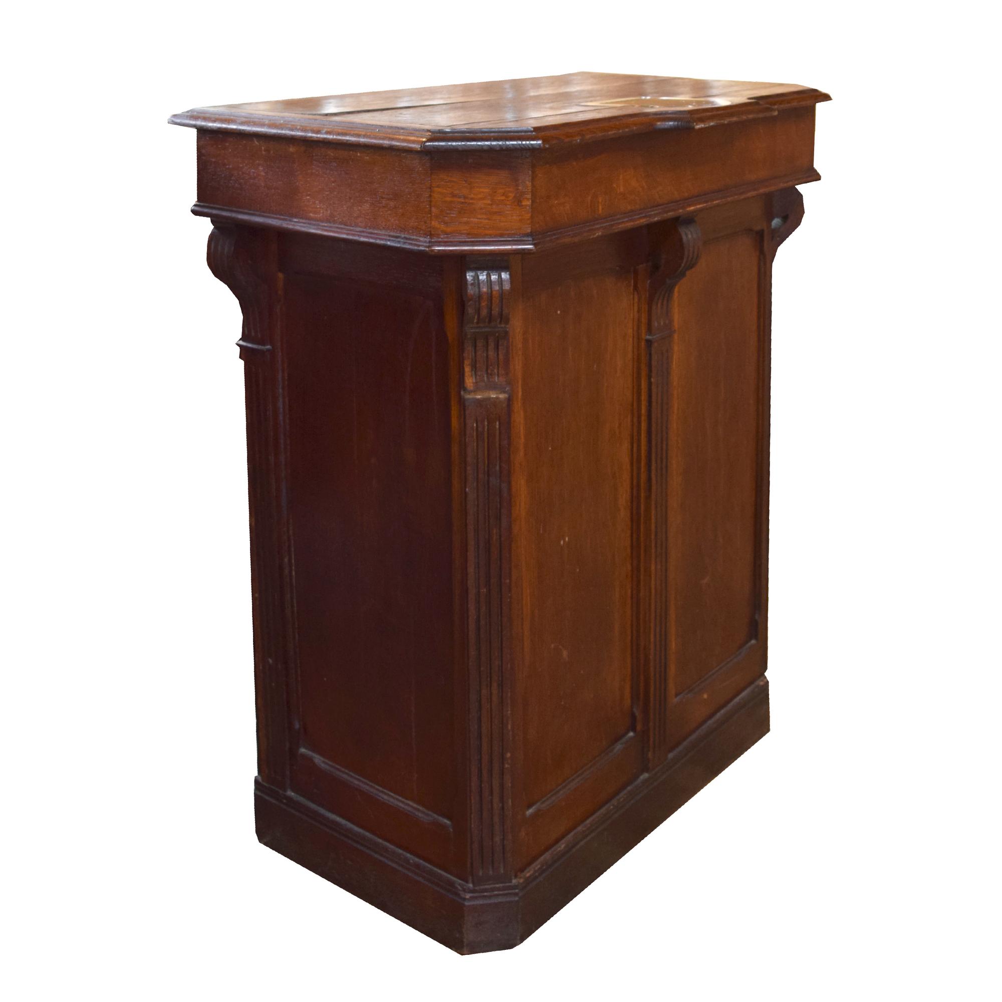 An Oak and Brass Maitre D' Stand 35" W x 23" D x 41.5" H — France