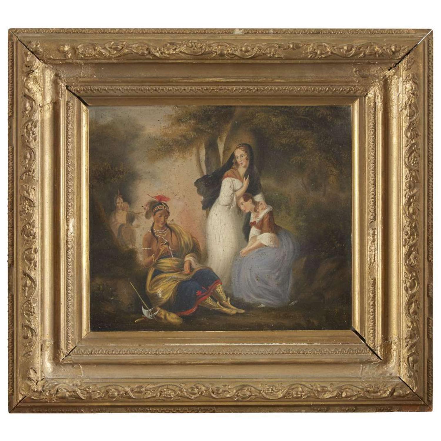 American School 19th century Indian captivity scene, possibly representing Elizabeth Hanson