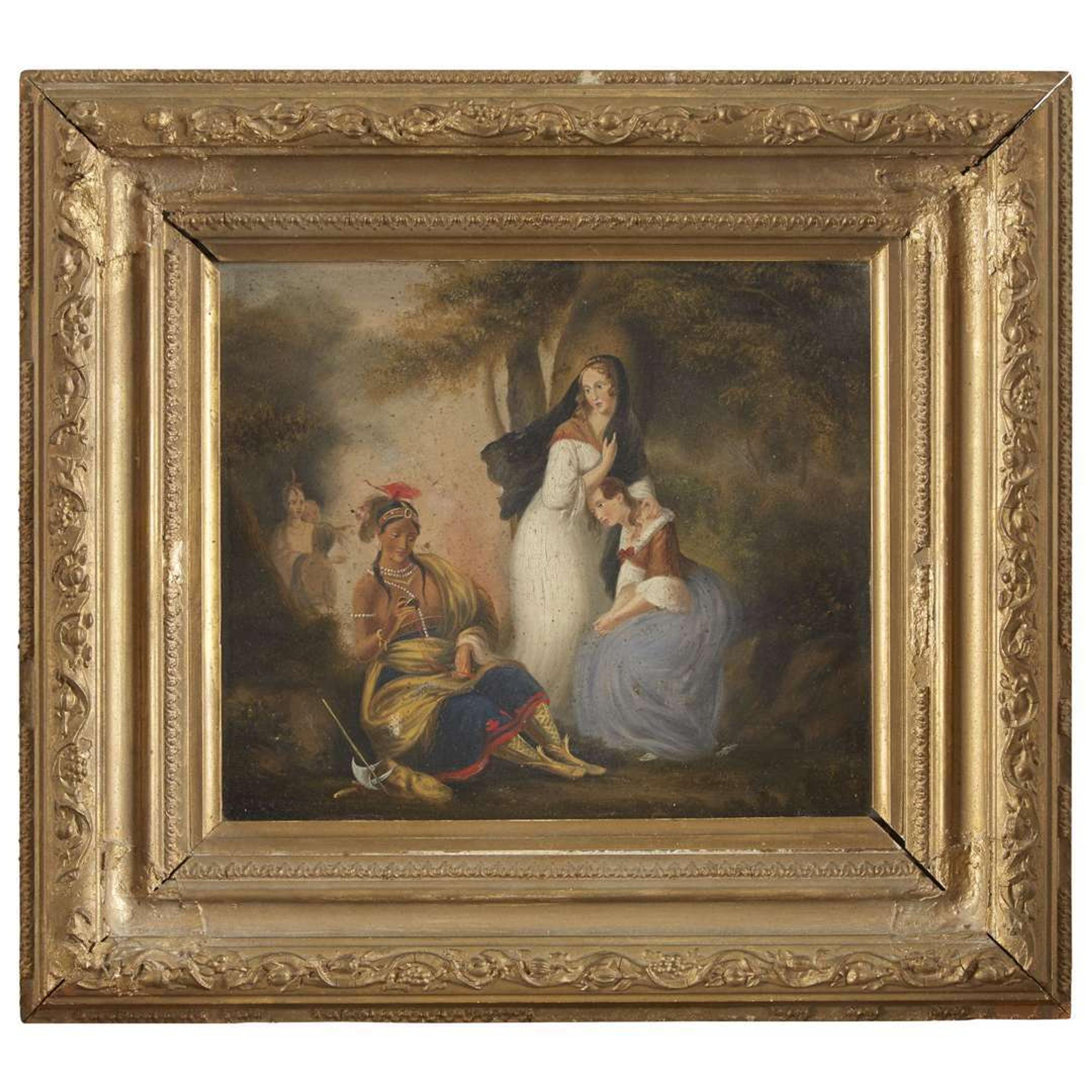American School 19th century Indian captivity scene, possibly representing Elizabeth Hanson