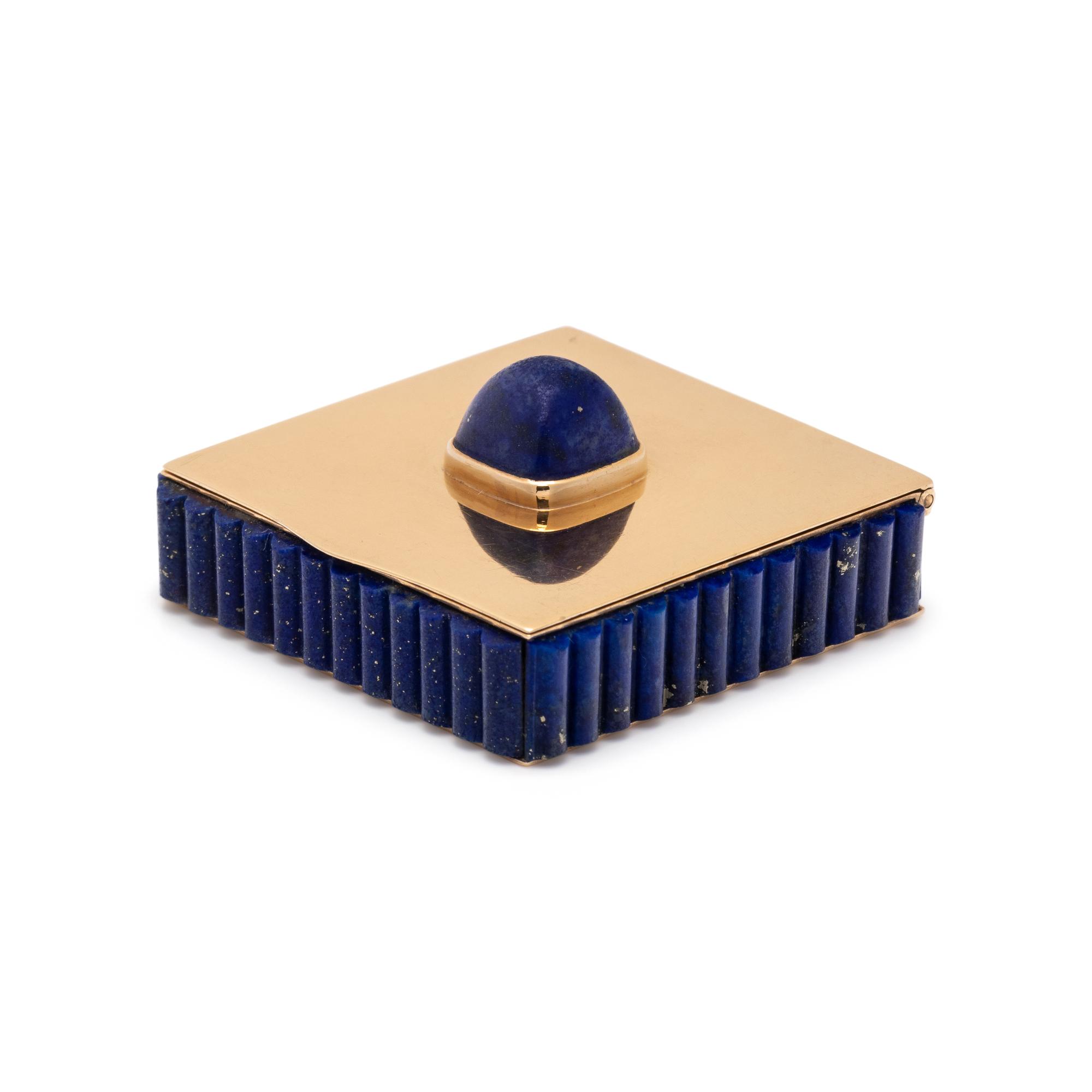 CARTIER, YELLOW GOLD AND LAPIS LAZULI COMPACT