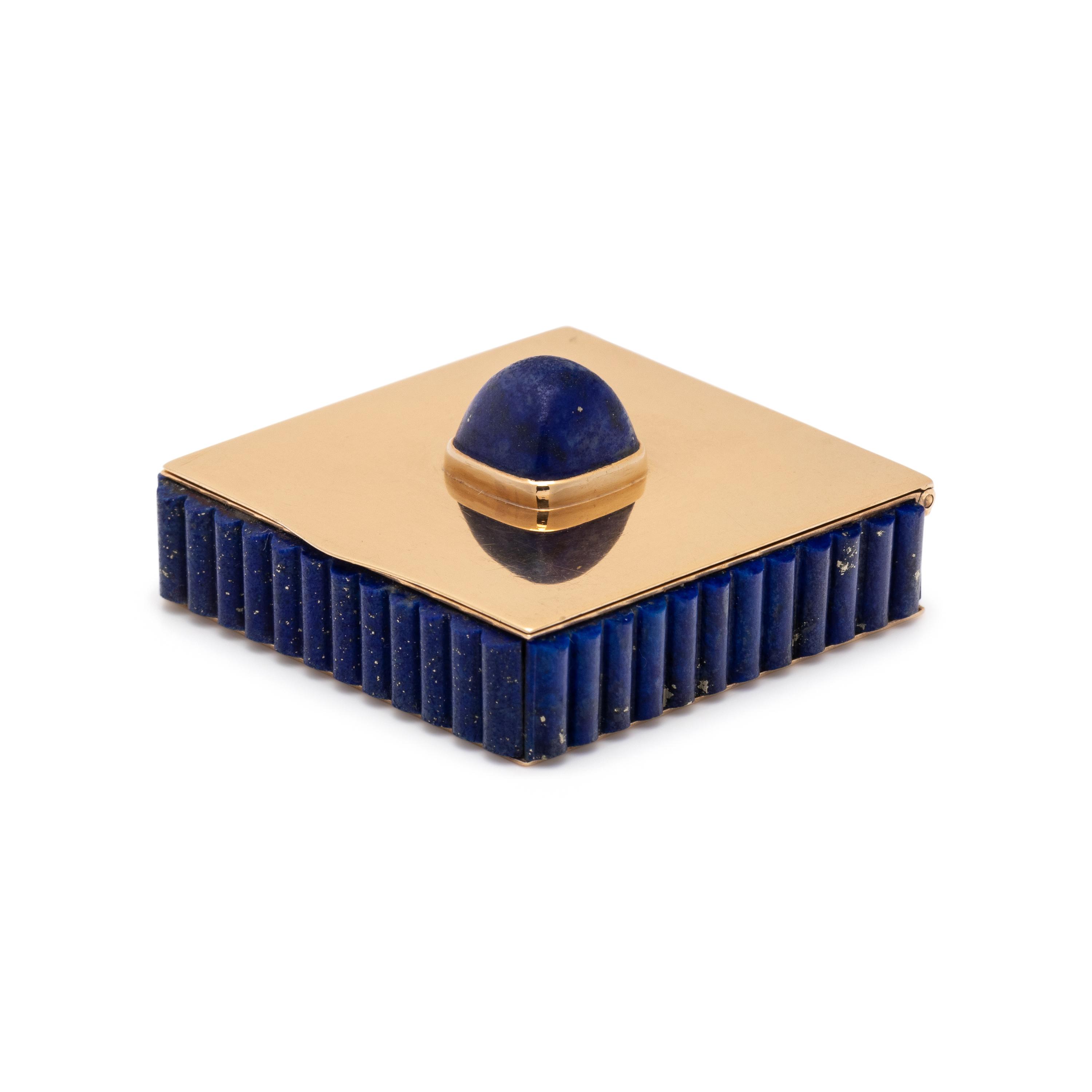 CARTIER, YELLOW GOLD AND LAPIS LAZULI COMPACT