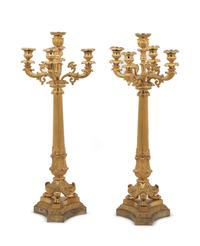 A Pair of Louis Philippe Gilt Bronze Five-Light Candelabra