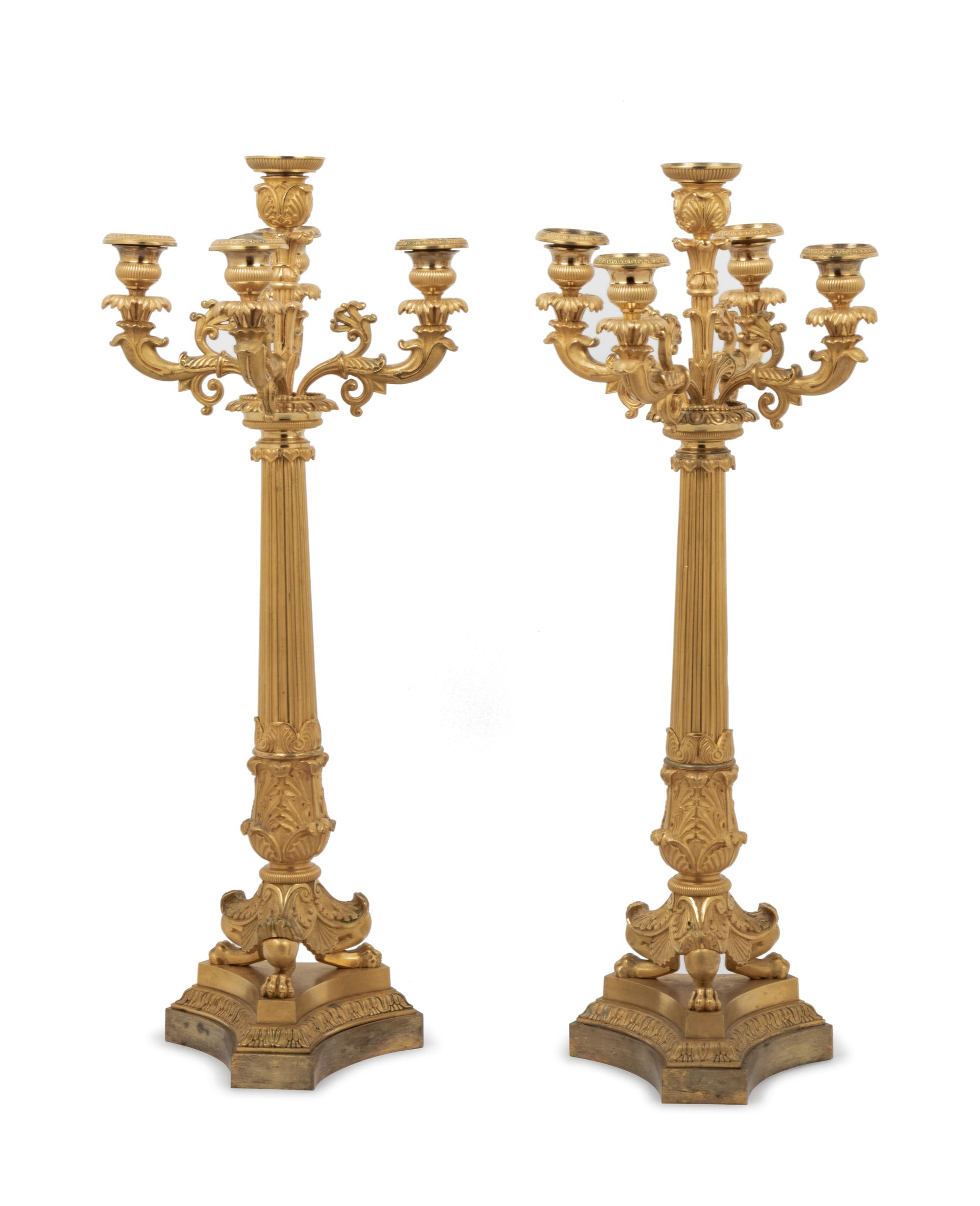 A Pair of Louis Philippe Gilt Bronze Five-Light Candelabra