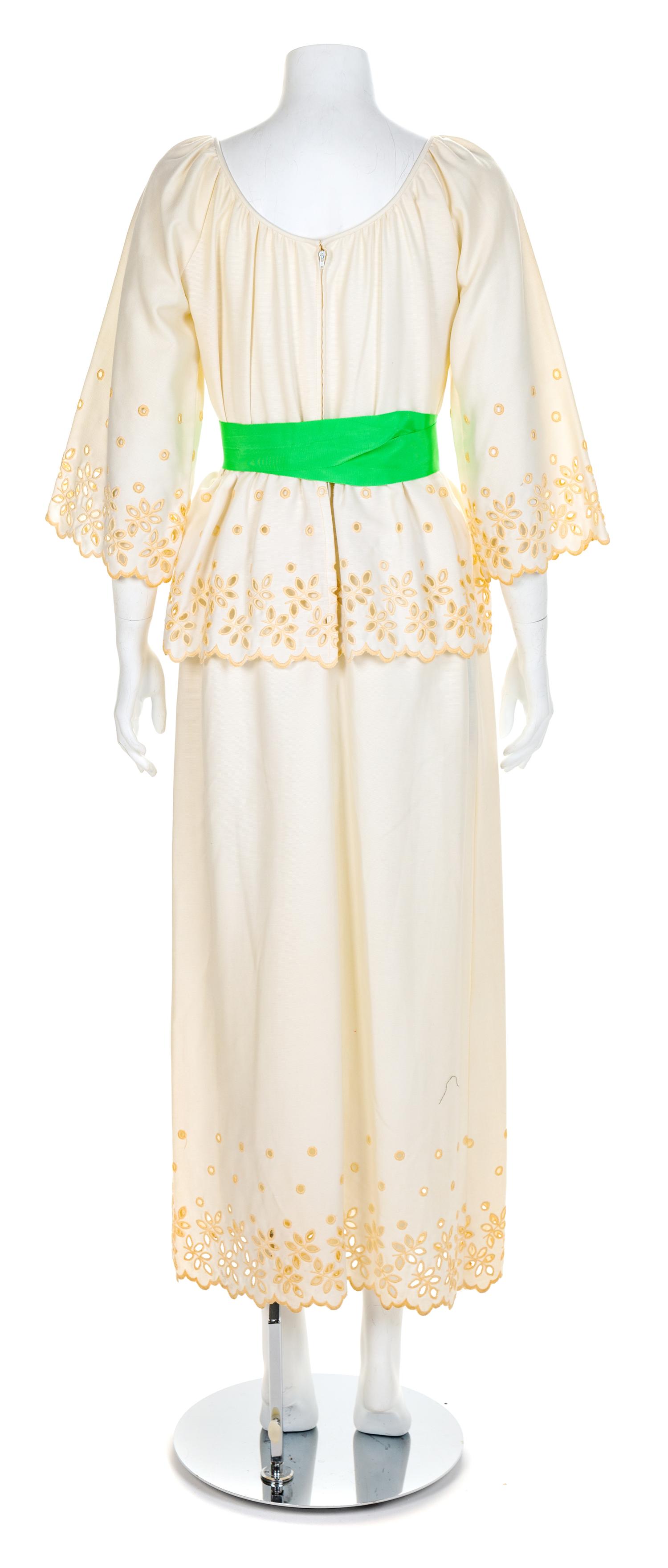 A Harold Levine White Long Dress with Round Neckline,