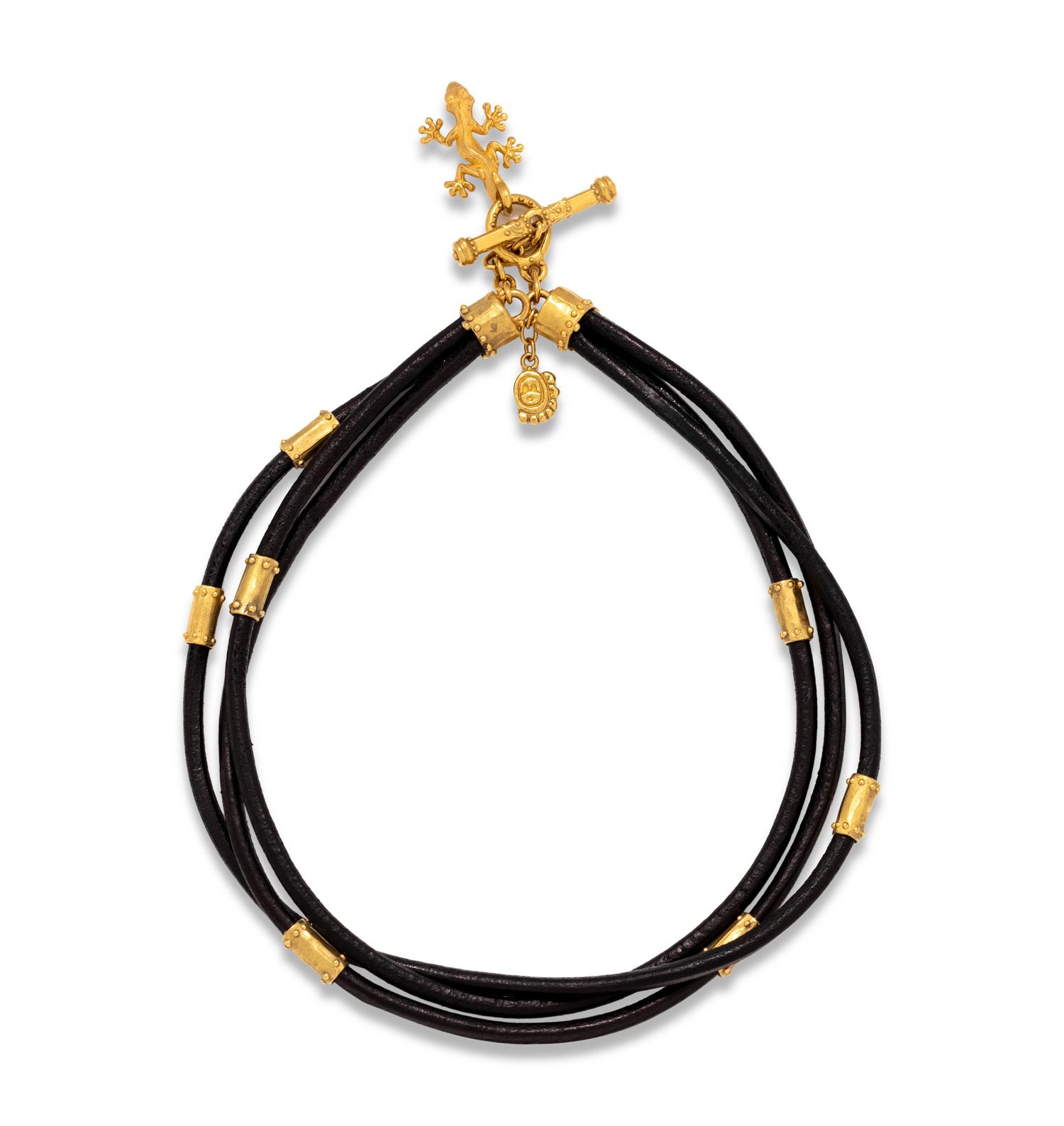 DENISE ROBERGE, LEATHER AND HIGH KARAT GOLD NECKLACE