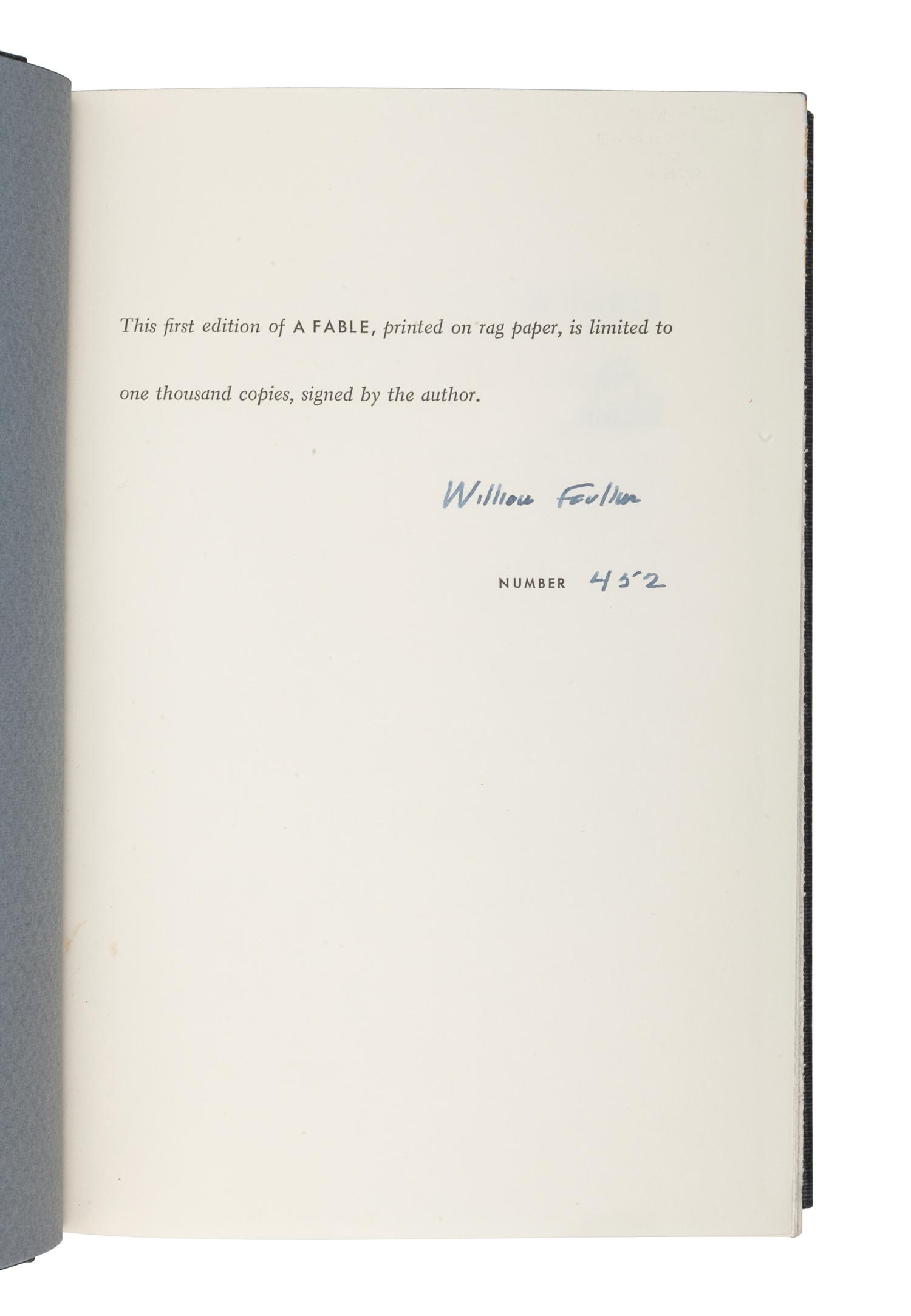 FAULKNER, William (1897-1962). A Fable . New York: Random House, 1954.