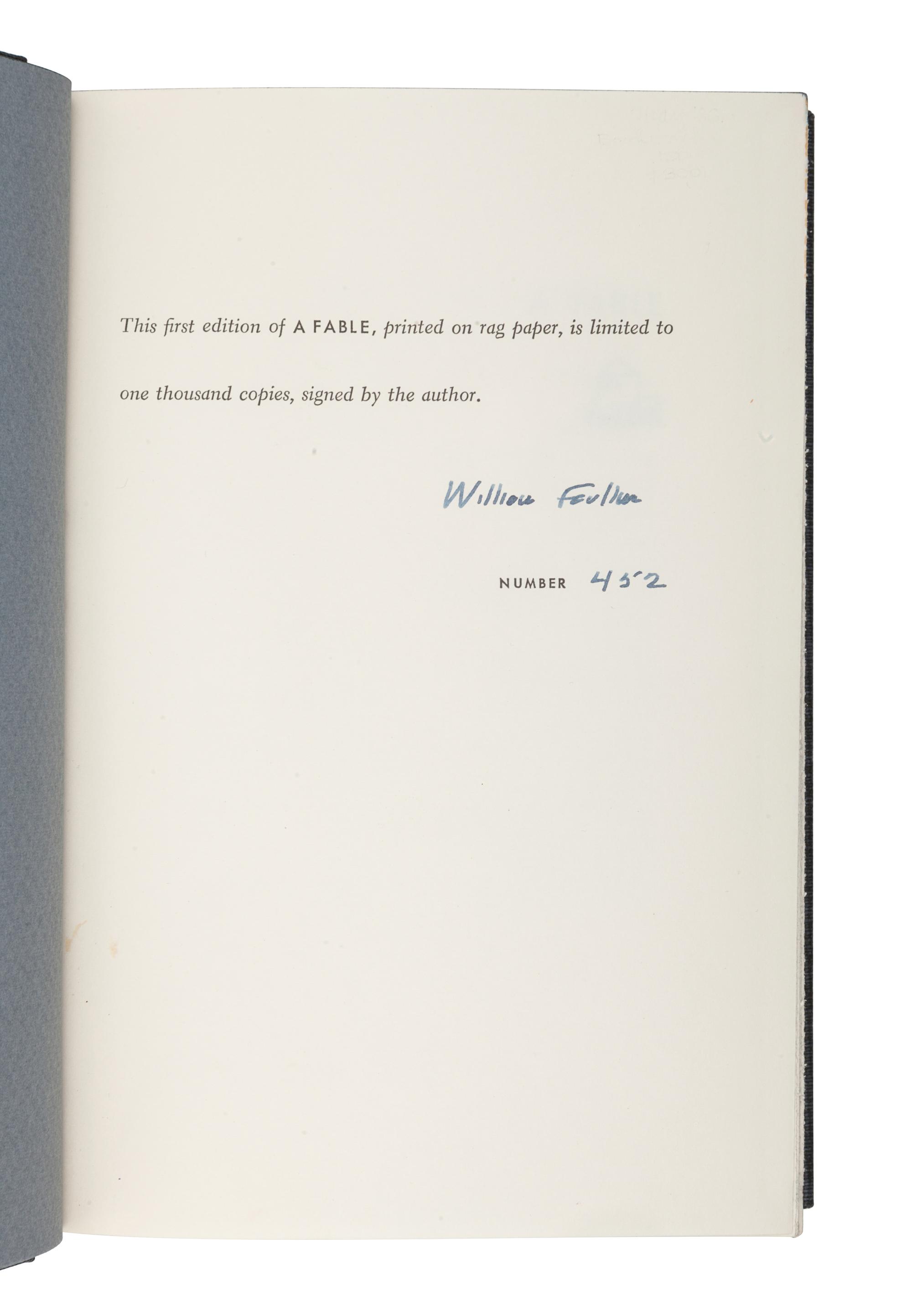 FAULKNER, William (1897-1962). A Fable . New York: Random House, 1954.