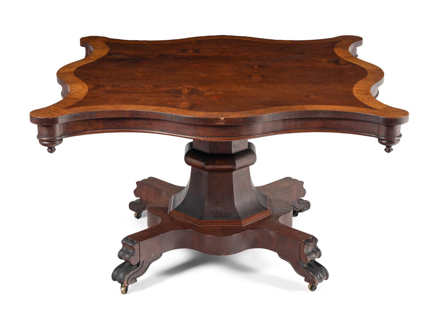 An American Classical Mahogany and Birdseye Maple Tilt-Top Table