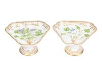 A Pair of Royal Copenhagen Flora Danica Porcelain Triangular Compotes and a Triangular Salad Bowl