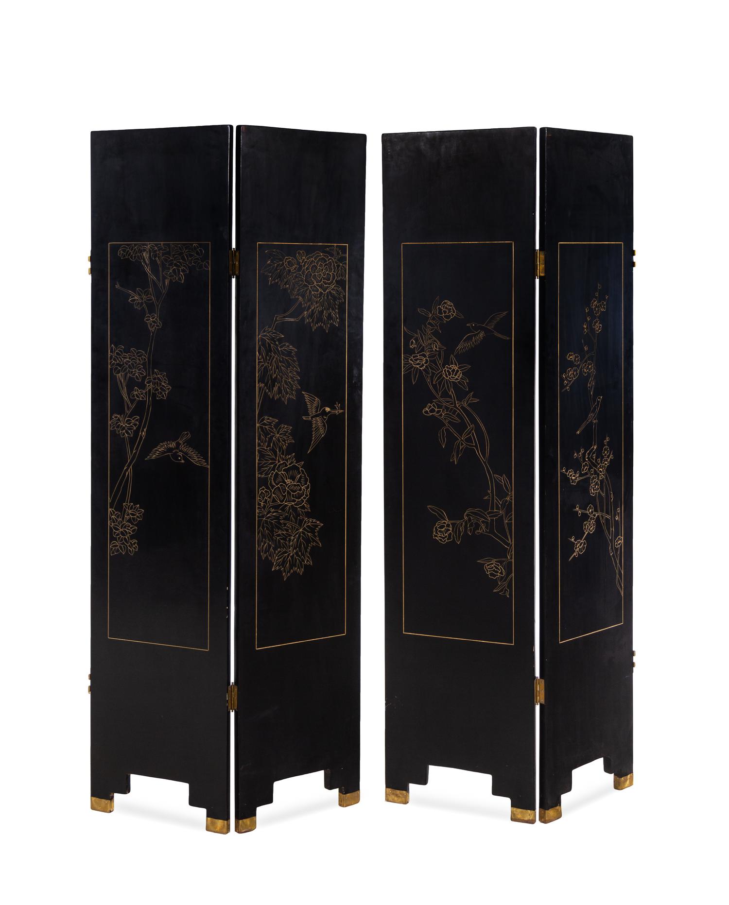 A Chinese Four-Panel Coromandel Lacquered Screen