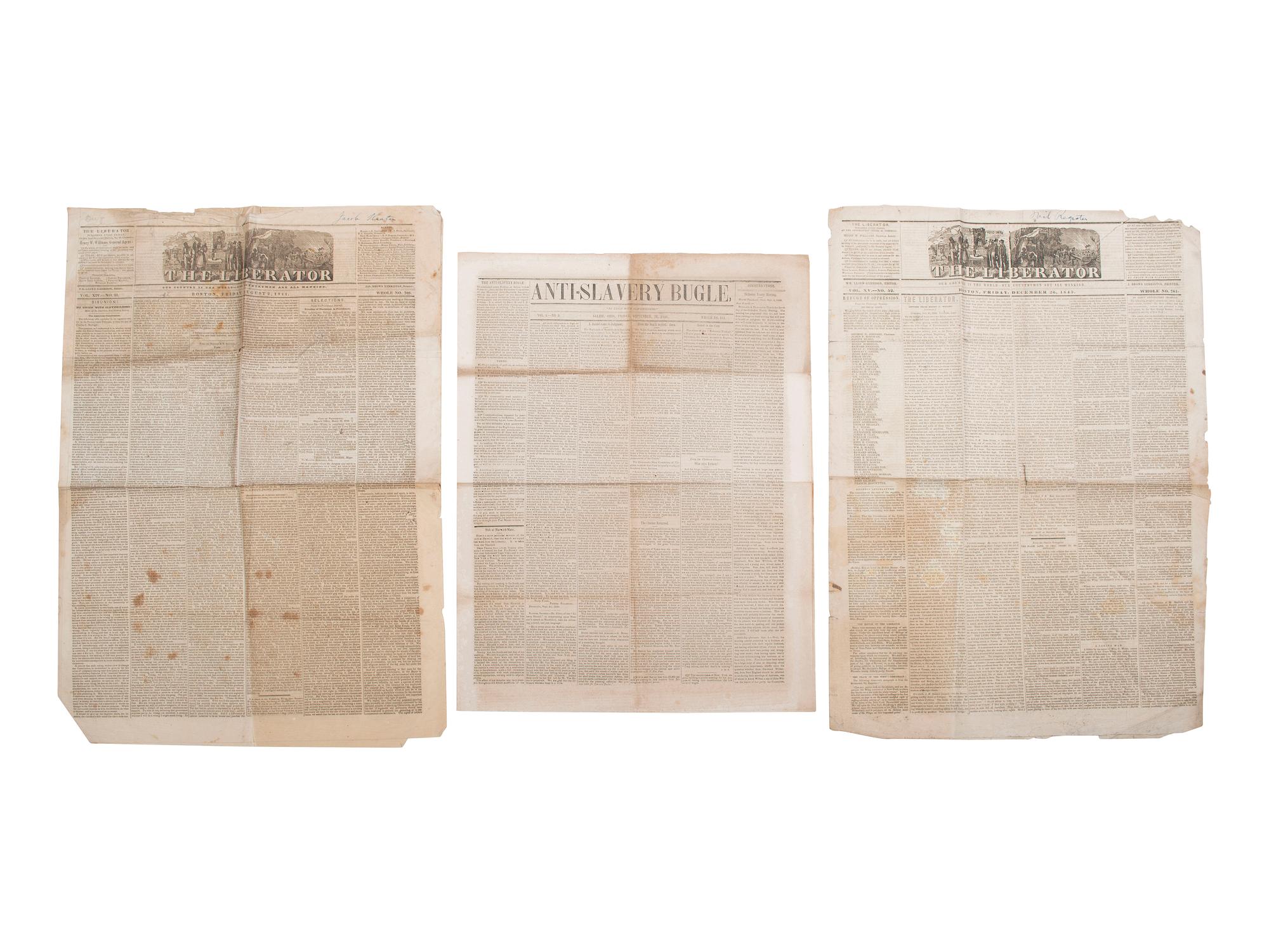 [SLAVERY & ABOLITION]. A group of 4 anti-slavery newspapers highlighted by The Liberator Extra featuring a printing of Charles Sumner's 1863 speech at Cooper Institute, comprising: