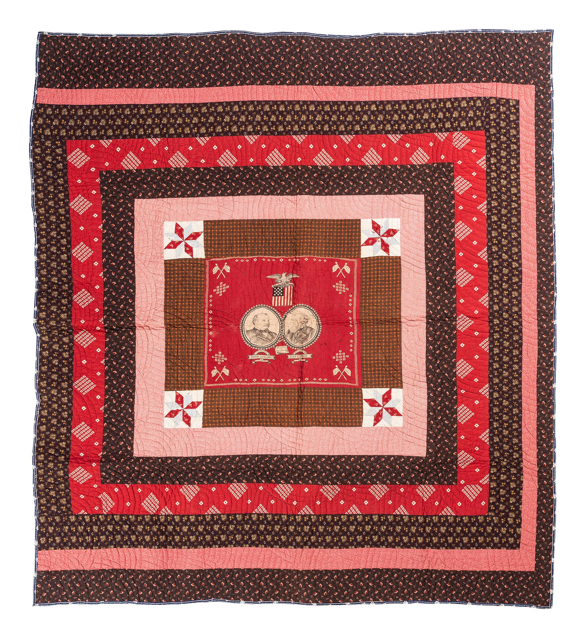 [POLITICS]. Quilt featuring Grover Cleveland and Allen G. Thurman 1888 presidential campaign textile.