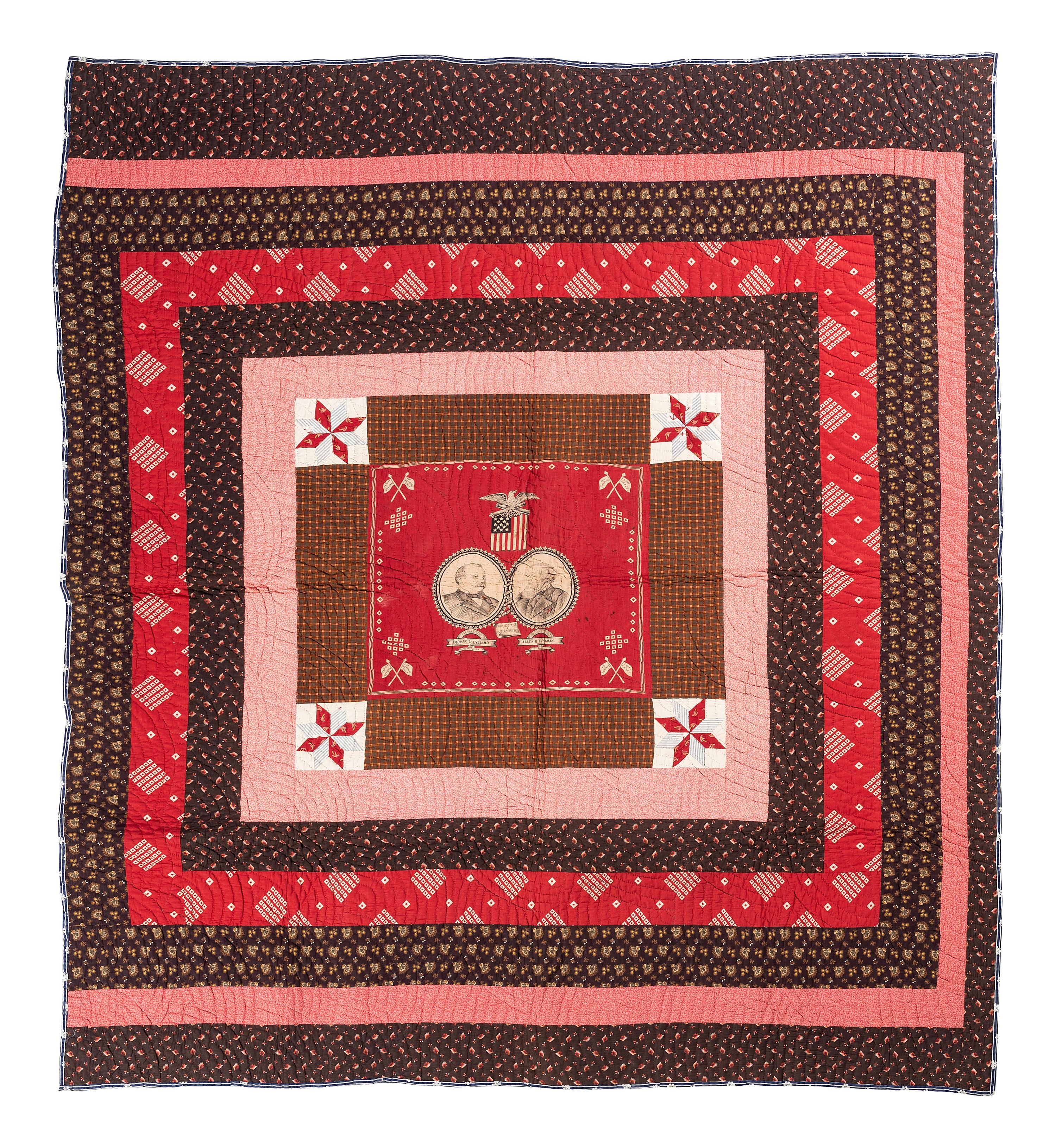 [POLITICS]. Quilt featuring Grover Cleveland and Allen G. Thurman 1888 presidential campaign textile.