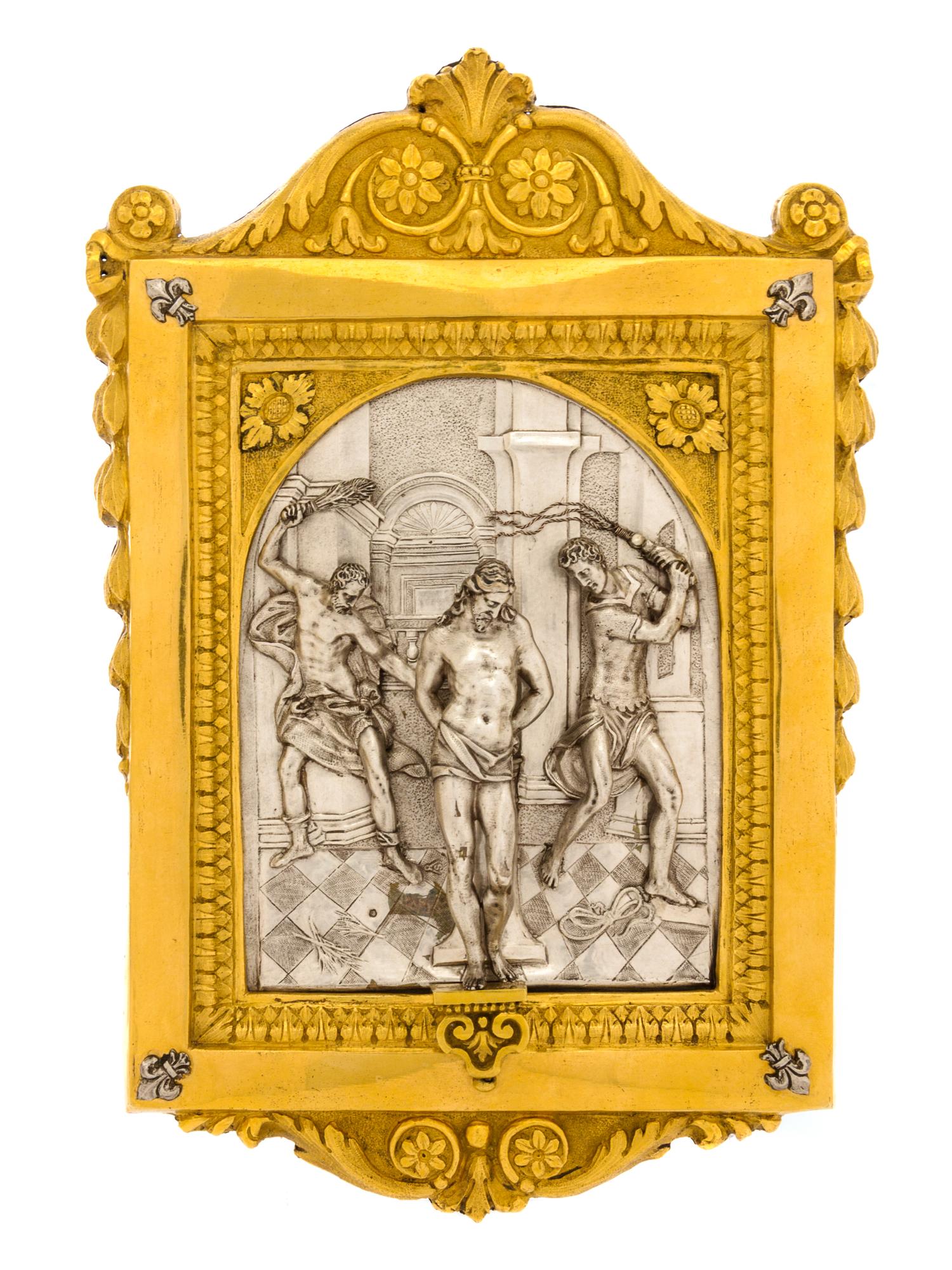 An Italian Silver and Gilt Copper Relief Plaque, Paolo Spagna, Rome, 18th century, depicting the Flagellation of Christ, after the mode