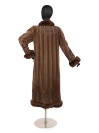 Unlabeled Sheared Mink Fur Coat with Brown Leather Appliqués, 1980-90s