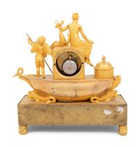 An Empire Gilt Bronze Figural Mantel Clock