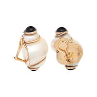 MAZ, SHELL, BLACK ONYX AND YELLOW GOLD EARRINGS