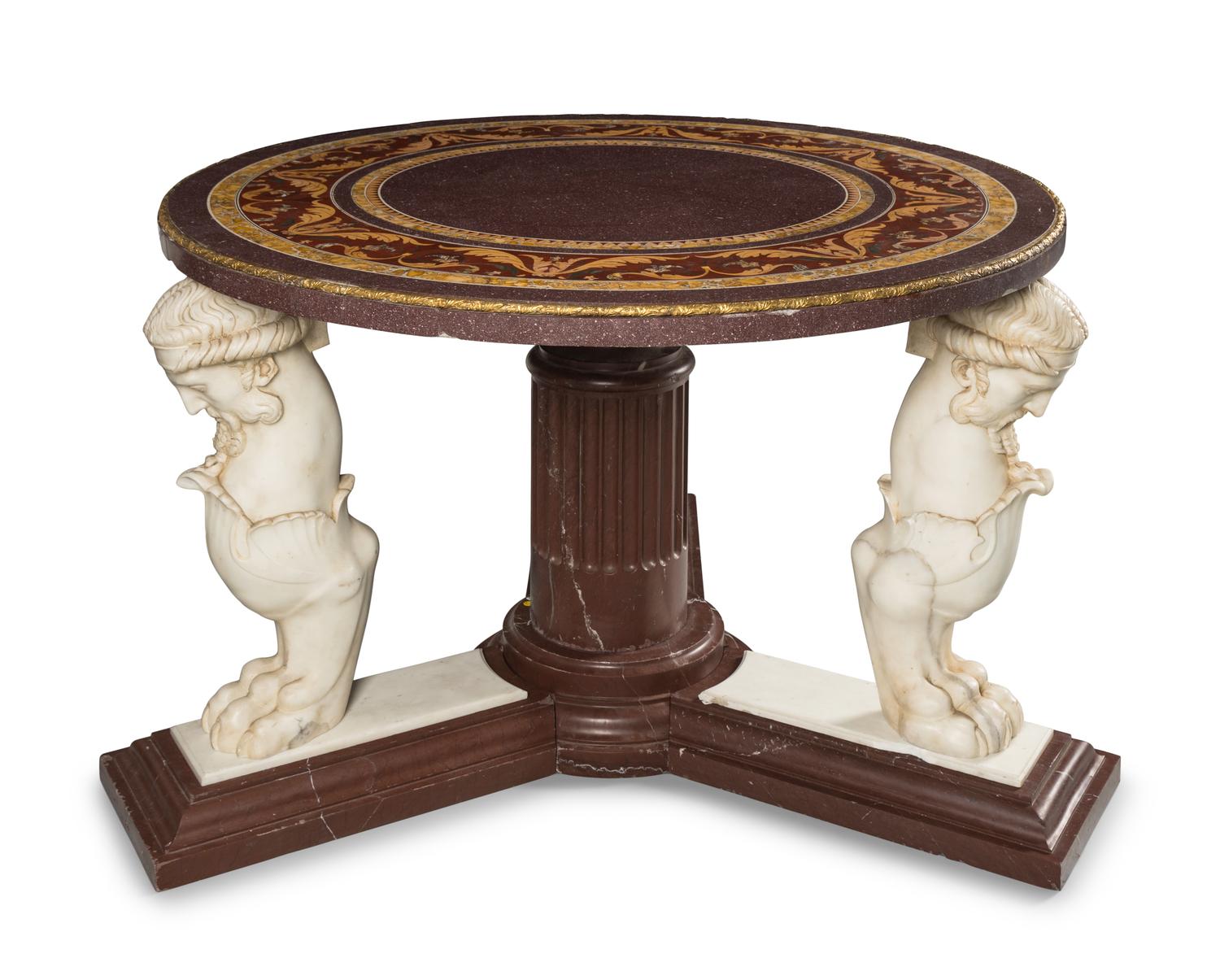 A Neoclassical Style Pietra Dura and Carved Marble Center Table