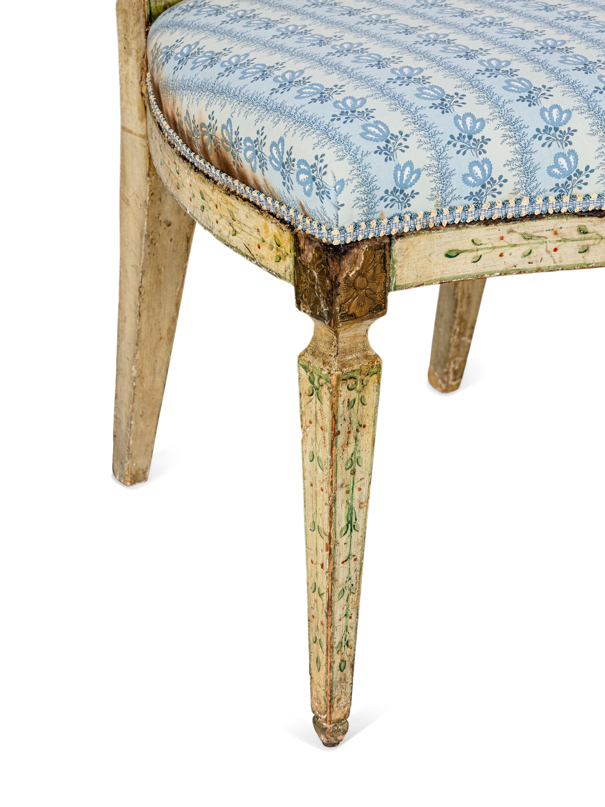 A Pair of North European Polychrome Decorated Side Chairs
