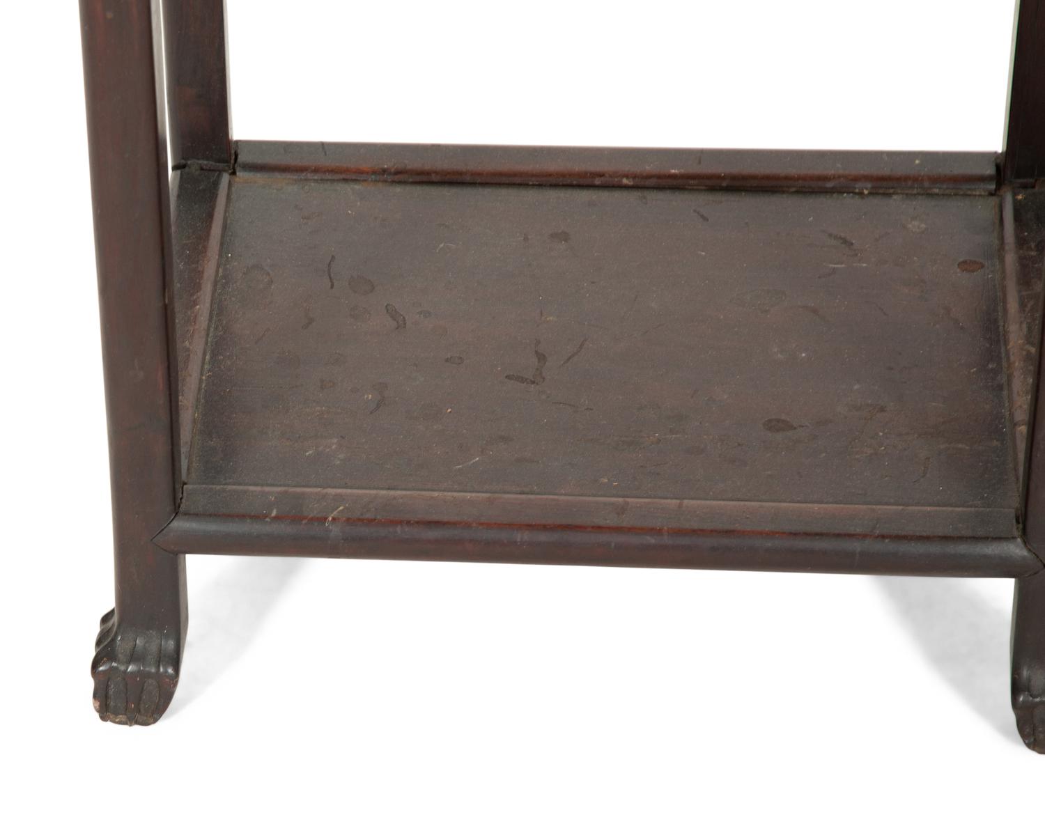 A Pair of Chinese Hardwood Jardinière Stands with Inset Marble Tops