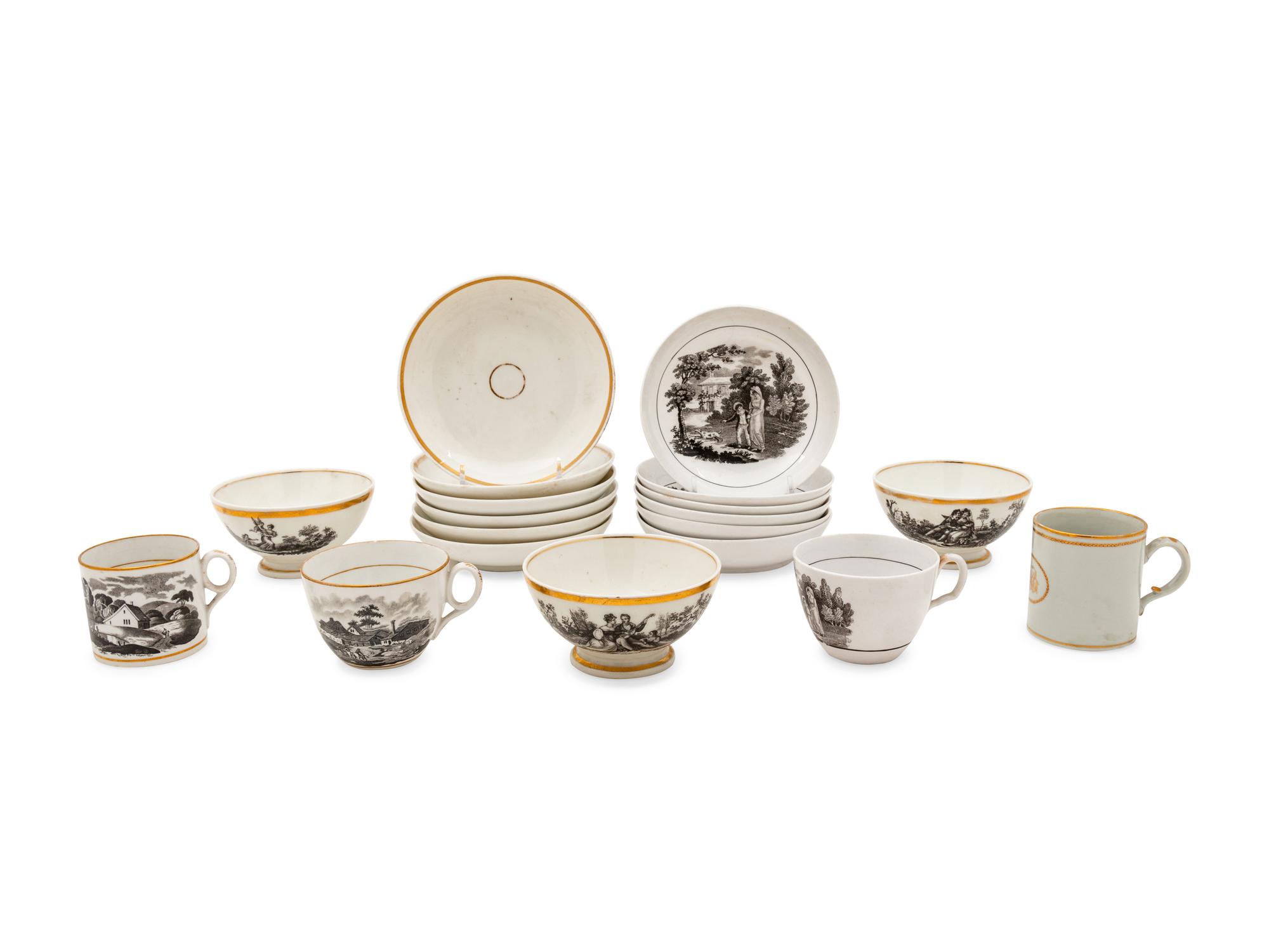 A Collection of Transfer Decorated Cups and Saucers