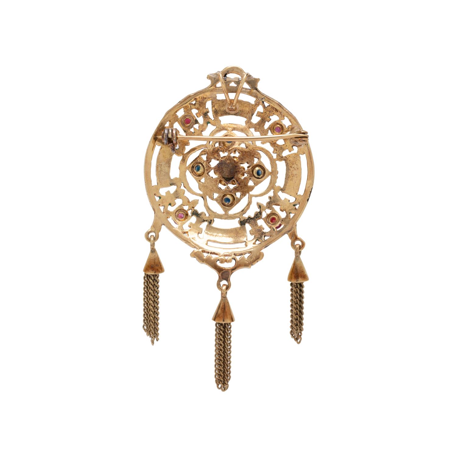 GEMSTONE AND ENAMEL PENDANT/BROOCH