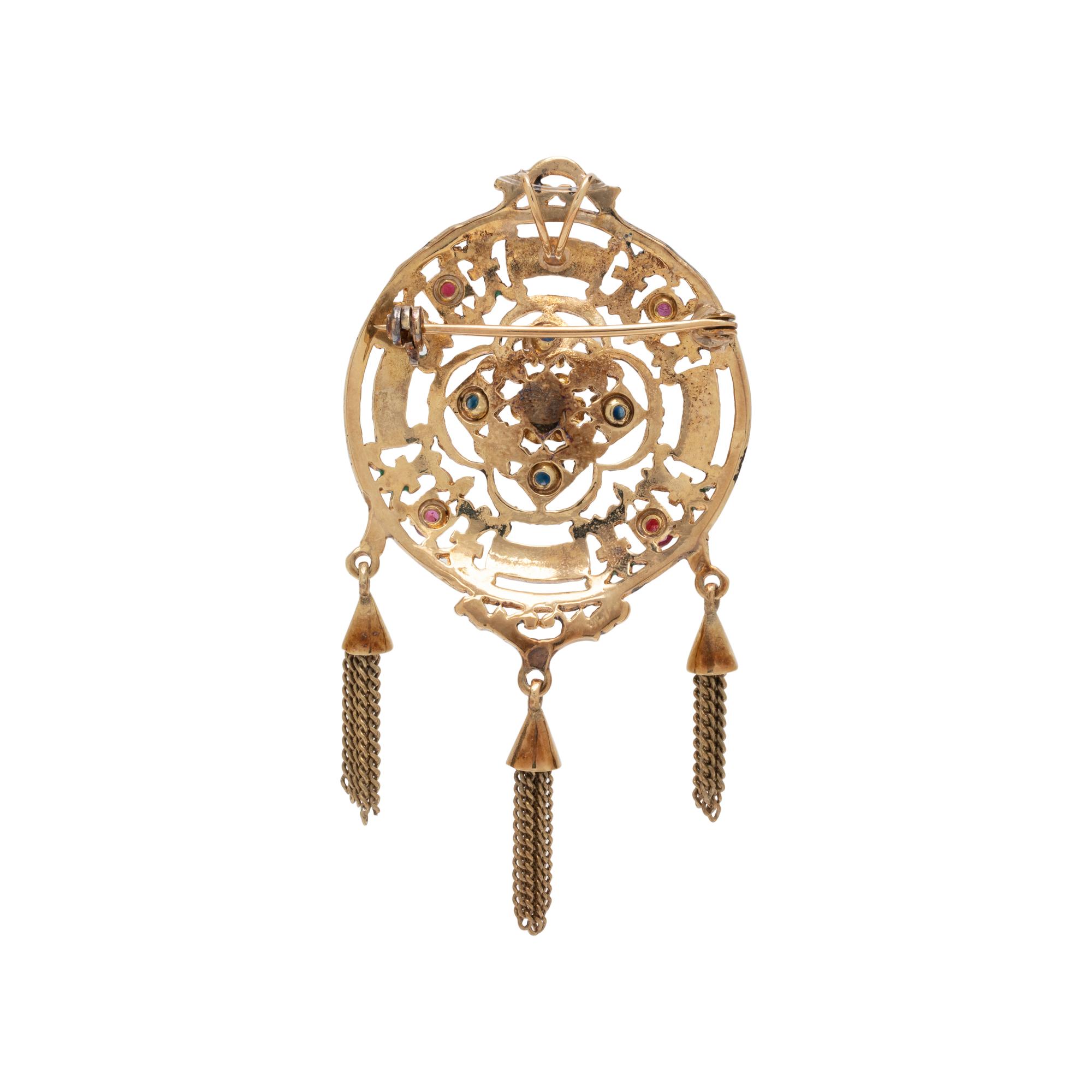 GEMSTONE AND ENAMEL PENDANT/BROOCH