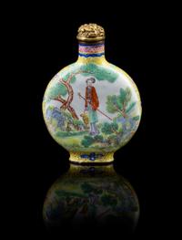 An Enamel on Copper Snuff Bottle 18TH CENTURY, QIANLONG MARK Height 2 3/8 inches. — 18TH CENTURY, QIANLONG MARK