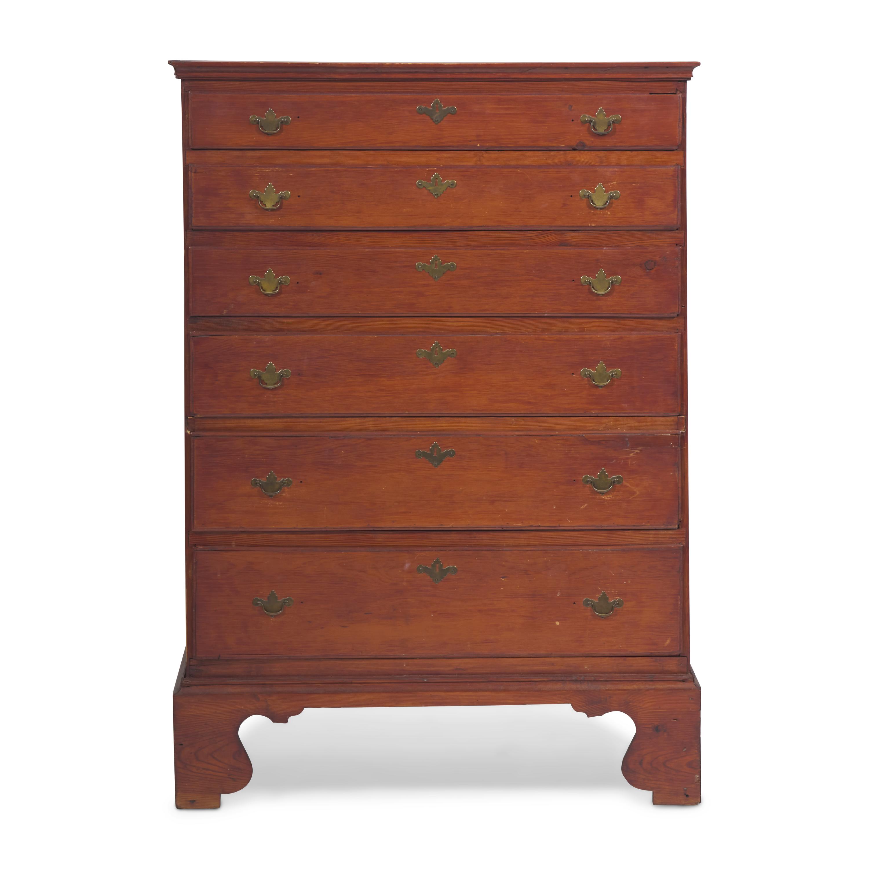 A Chippendale Red-Stained Pine Tall Chest
