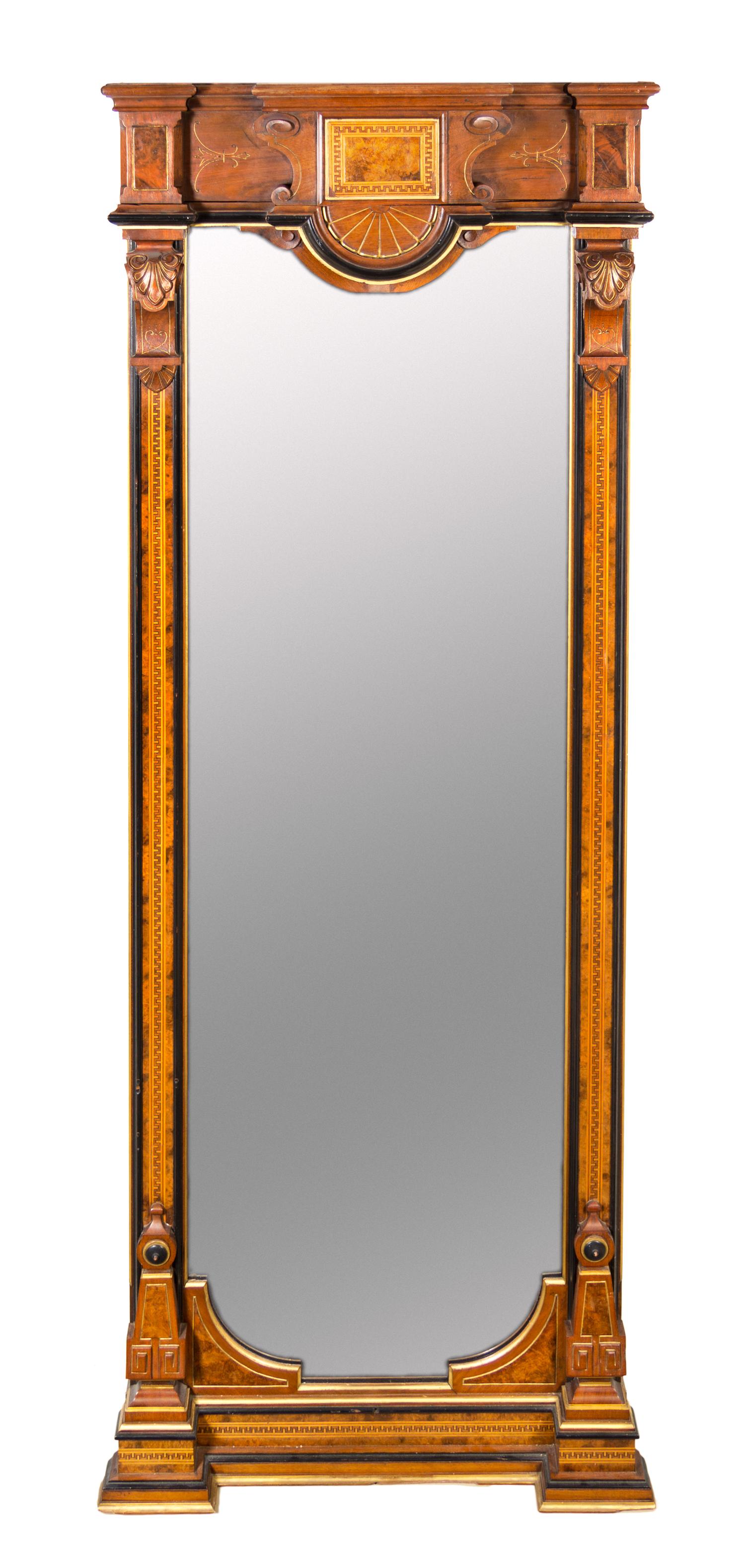 A Victorian Parcel Gilt Walnut Pier Mirror Height 97 x width 31 inches. — LATE 19TH CENTURY